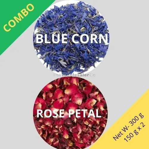 Blue Cornflower & Red Rose Petal - Centaurea Cyanus & Rosa - 150 g x 2 - Dried Flower Combo | TheWholesalerCo |