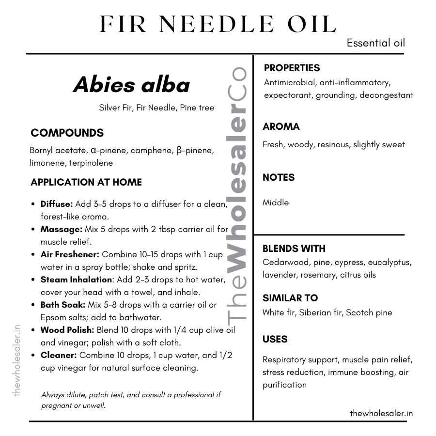 Abies alba essential oil with common name, active compounds, properties,aroma, notes,blends with, similar to and uses of Abies alba essential oil with common name, active compounds, properties,aroma, notes,blends with, similar to and uses of fir needle essential oil