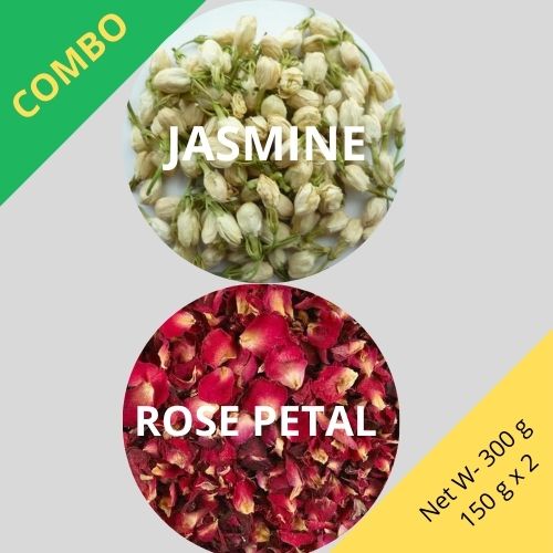 Jasmine & Red Rose Petal - Jasminum Grandiflorum & Rosa - 150 g x 2 - Dried Flower Combo | TheWholesalerCo |